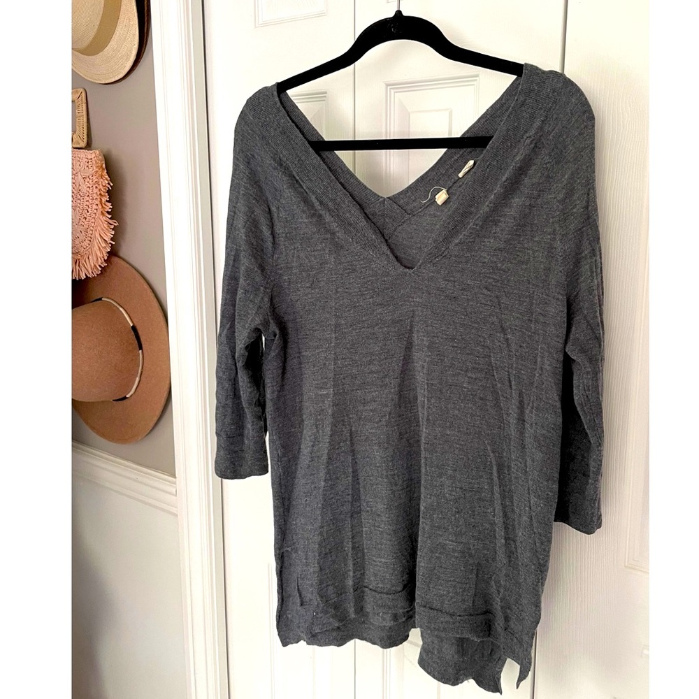 Blue/Grey Extra Fine Merino 3/4 Sleeve Sweater